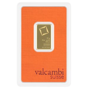 Золотий злиток Valcambi 10 грамів, проба 999.9, швейцарське інвестиційне золото.