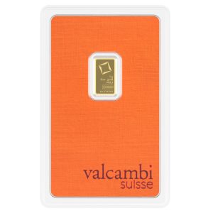 Золотий злиток Valcambi 1 грам, проба 999.9, інвестиційне золото в блістері.