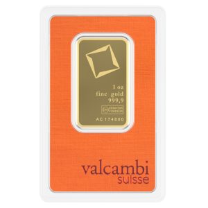 Золотий злиток Valcambi 1 унція (31.1 г), проба 999.9, швейцарське інвестиційне золото.